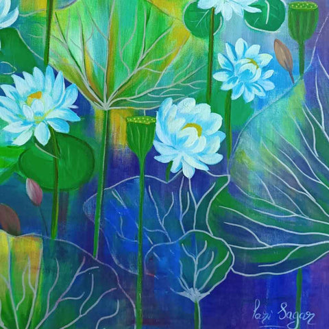 Water Lilies Abstract Acrylic Painting Buy Now on Artezaar.com Online Art Gallery Dubai UAE