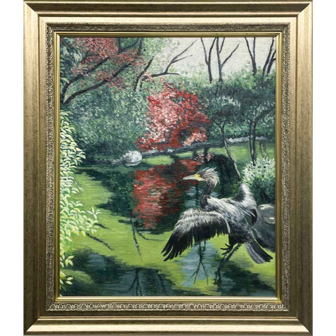 Waterfront and Egrets in the Botanical Garden Oil Painting Buy Now on Artezaar.com Online Art Gallery Dubai UAE