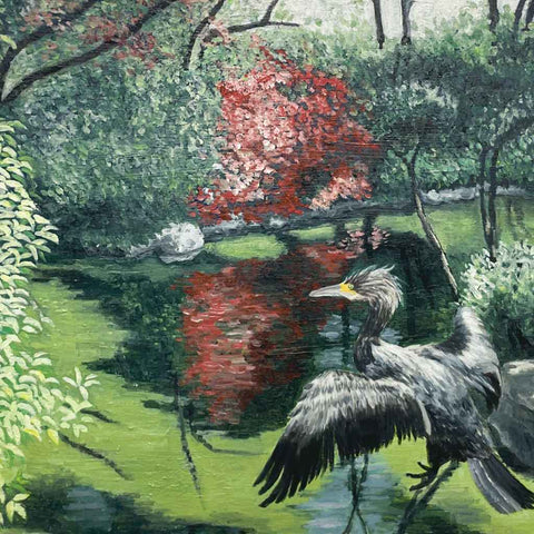Waterfront and Egrets in the Botanical Garden Oil Painting Buy Now on Artezaar.com Online Art Gallery Dubai UAE