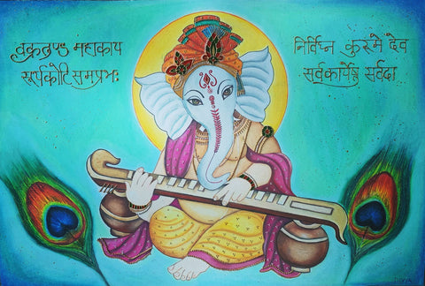 Ganesha Fine Art Mixed Media Painting Buy Now on Artezaar.com Online Art Gallery Dubai UAE