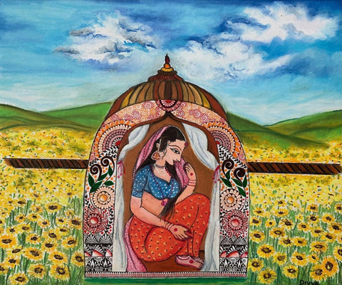 Indian Bride In A Palki Fine Art Mixed Media Painting Buy Now on Artezaar.com Online Art Gallery Dubai UAE