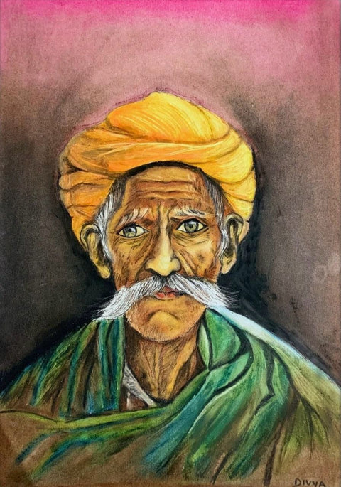 Old Man Fine Art Mixed Media Painting Buy Now on Artezaar.com Online Art Gallery Dubai UAE