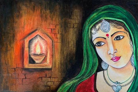 Village Belle Fine Art Mixed Media Painting Buy Now on Artezaar.com Online Art Gallery Dubai UAE