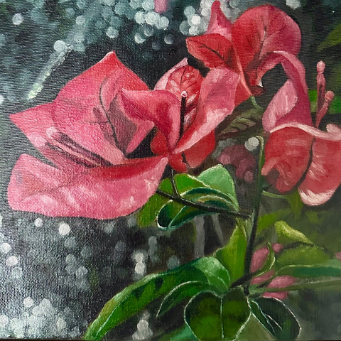 Whispers Of Bougainvillea - Oil Painting - Artezaar.com Online Art Gallery