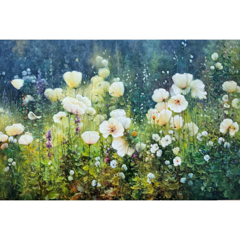 White Poppies Of The Morning Mist - Oil Painting - Artezaar.com Online Art Gallery