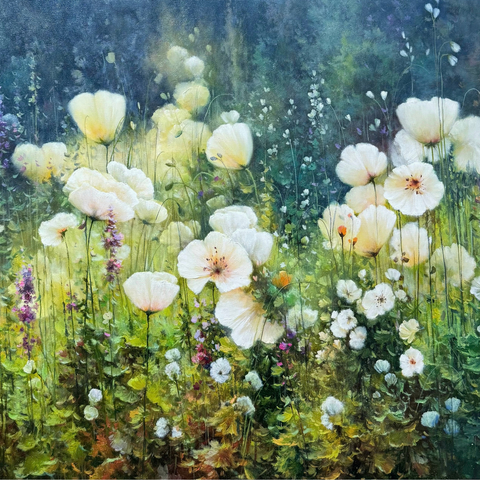 White Poppies Of The Morning Mist - Oil Painting - Artezaar.com Online Art Gallery