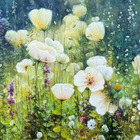 White Poppies Of The Morning Mist - Oil Painting - Artezaar.com Online Art Gallery