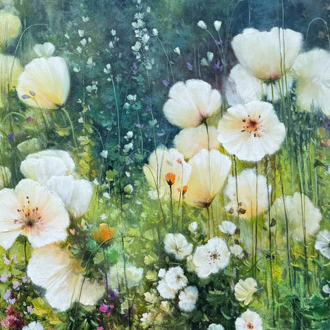 White Poppies Of The Morning Mist - Oil Painting - Artezaar.com Online Art Gallery