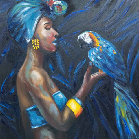 Woman with Parrot Bird Fine Oil Painting Buy Now on Artezaar.com Online Art Gallery Dubai UAE