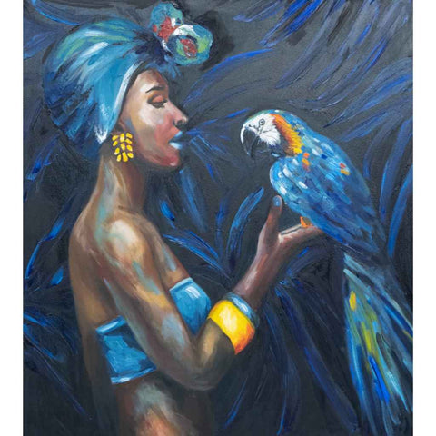 Woman with Parrot Bird Fine Oil Painting Buy Now on Artezaar.com Online Art Gallery Dubai UAE