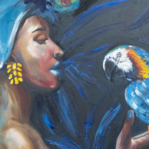 Woman with Parrot Bird Fine Oil Painting Buy Now on Artezaar.com Online Art Gallery Dubai UAE