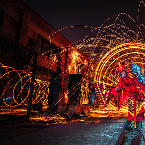 Zhong Kui Patrols The Street - Light Painting Art- Artezaar.com Online Art Gallery