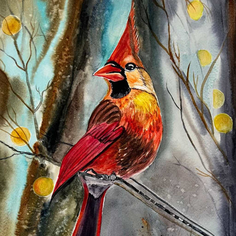 Cardinal Beauty Watercolor Painting Buy Now on Artezaar.com Online Art Gallery Dubai UAE