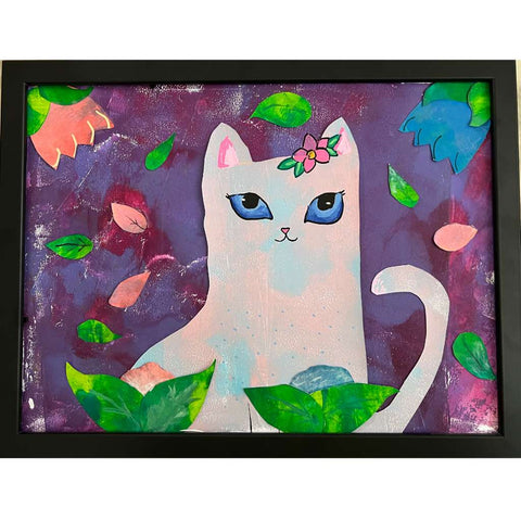 Dreamy Cat by Nazzah Nidhal Mixed media Painting Buy now on artezaar.com Online Art Gallery