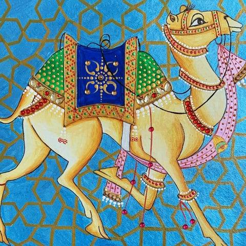 Circular Camel Painting Mixed Media Painting Buy Now on Artezaar.com Online Art Gallery Dubai UAE
