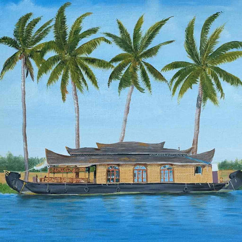 Holidays Houseboat Oil Painting Buy Now on Artezaar.com Online Art Gallery Dubai UAE