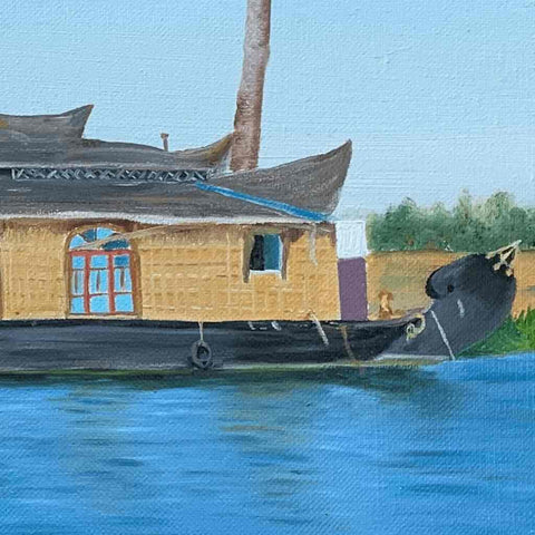 Holidays Houseboat Oil Painting Buy Now on Artezaar.com Online Art Gallery Dubai UAE