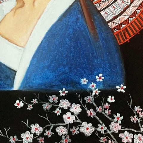 Japanese girl by Divya Singla Mixed media painting Buy now on artezaar.com Online Art Gallery