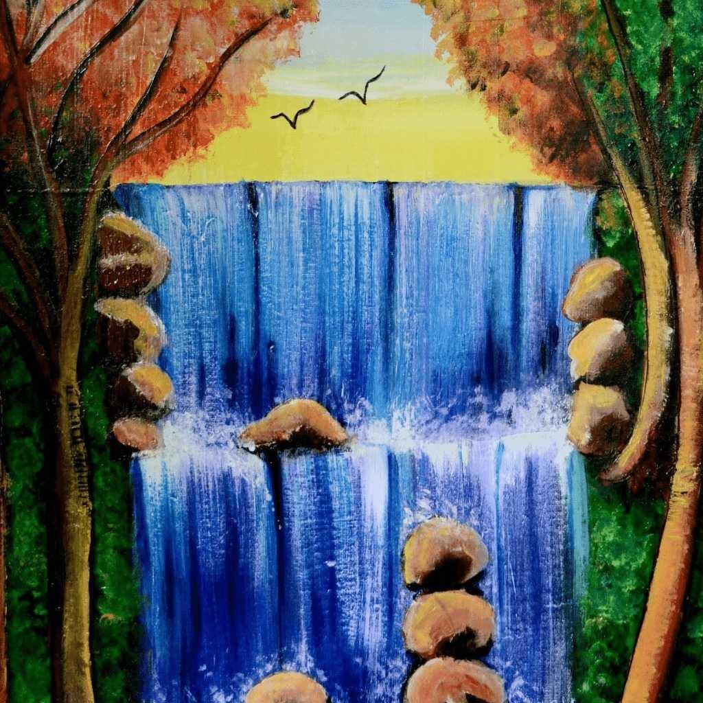 Acrylic Painting | Landscape Painting of Water Falls | Artezaar.com ...