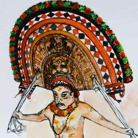 Poothan Thira Watercolor Painting Buy Now on Artezaar.com Online Art Gallery Dubai UAE