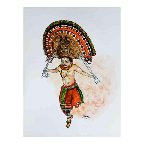 Poothan Thira Watercolor Painting Buy Now on Artezaar.com Online Art Gallery Dubai UAE