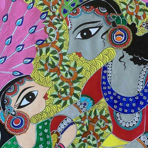 Radha Krishna - Madhubani Style Painting Buy Now on Artezaar.com Online Art Gallery Dubai UAE