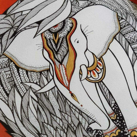 Royal Indian Elephant Abstract Mixed Media Painting Buy Now on Artezaar.com Online Art Gallery Dubai UAE