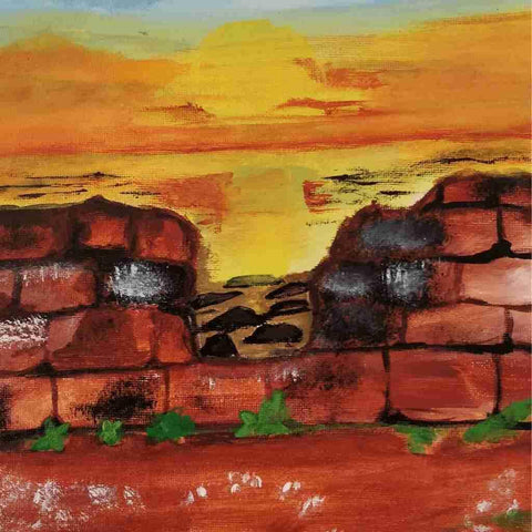 Sunset Beyond the Wall Acrylic Painting Buy Now on Artezaar.com Online Art Gallery Dubai UAE