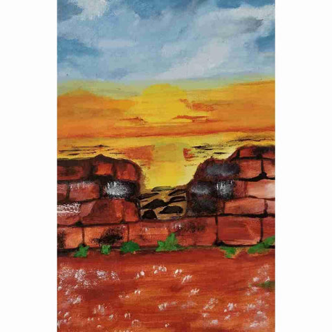 Sunset Beyond the Wall Acrylic Painting Buy Now on Artezaar.com Online Art Gallery Dubai UAE