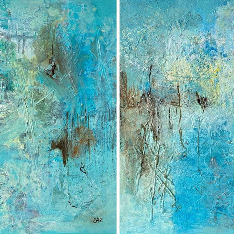 The Blues by Zeina Hermes Rifai mixed media painting Buy now on artezaar.com Online Art Gallery