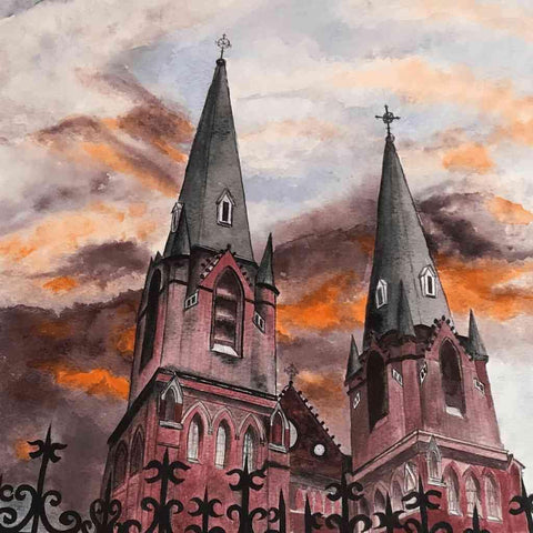 The Cathedral Watercolor Painting Buy Now on Artezaar.com Online Art Gallery Dubai UAE