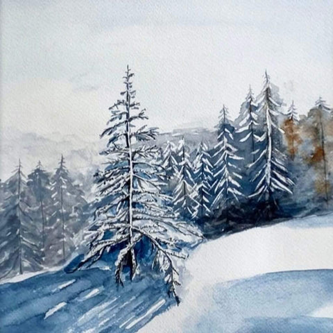 The Winter's Magic Watercolor Painting Buy Now on Artezaar.com Online Art Gallery Dubai UAE