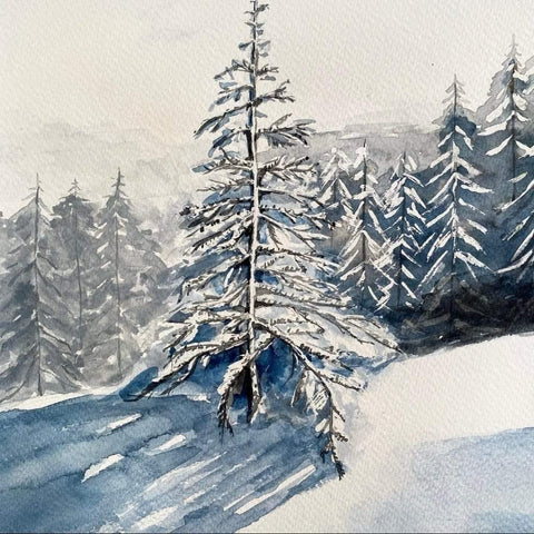 The Winter's Magic Watercolor Painting Buy Now on Artezaar.com Online Art Gallery Dubai UAE